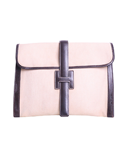 Jige Clutch, Canvas/Box Leather, Ebene/Natural, GM, Dust-bag, F in a circl
